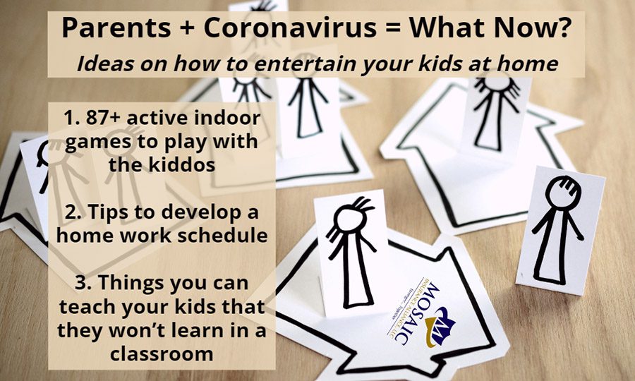Blog Post - Parents + Coronavirus = What Now? Text Over Top of Paper Cutouts of People and Houses on a Wooden Table