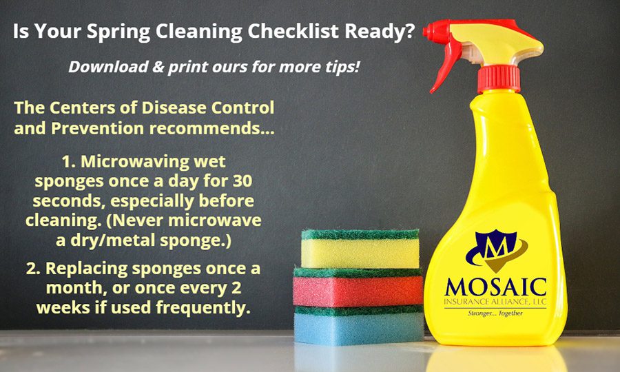 Blog Post - Text Saying Is Your Spring Cleaning Checklist Ready? Download and Print Ours for More Tips Over Top of an Image with a Cleaning Spray Bottle and Sponges
