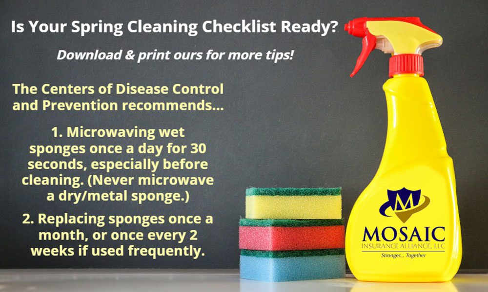 Blog - Text Saying Is Your Spring Cleaning Checklist Ready? Download and Print Ours for More Tips Over Top of an Image with a Cleaning Spray Bottle and Sponges