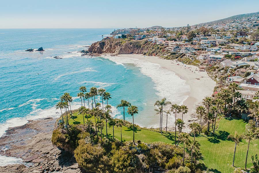California Cannabis Insurance - Views of Palm Trees and Homes Along the Coast in California on Bright Sunny Day
