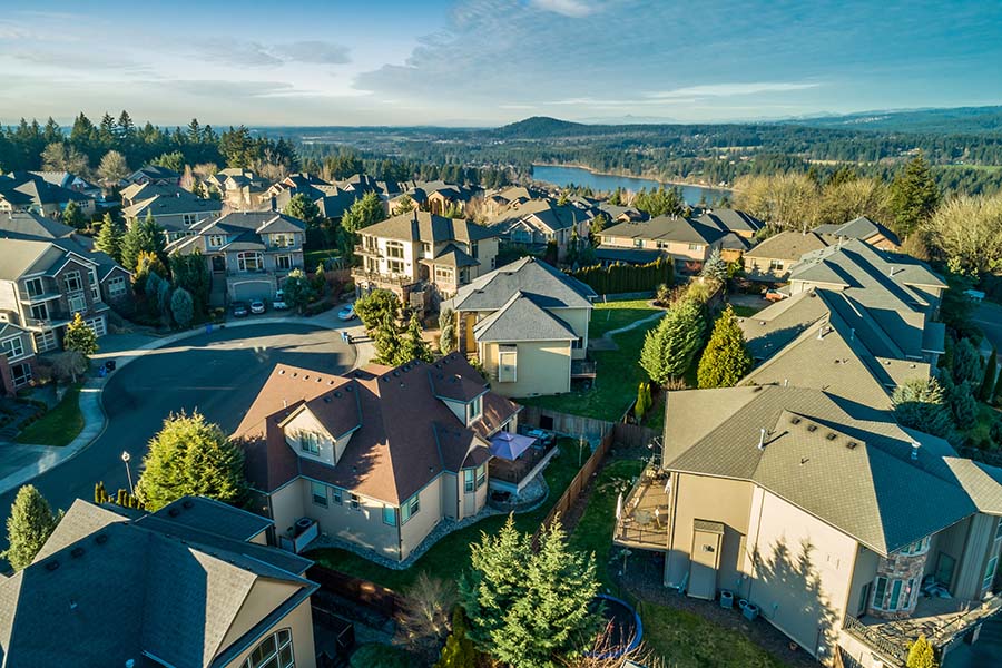 Resources - View of Residential Neighborhood with Luxury Homes at Sunset in Washington State