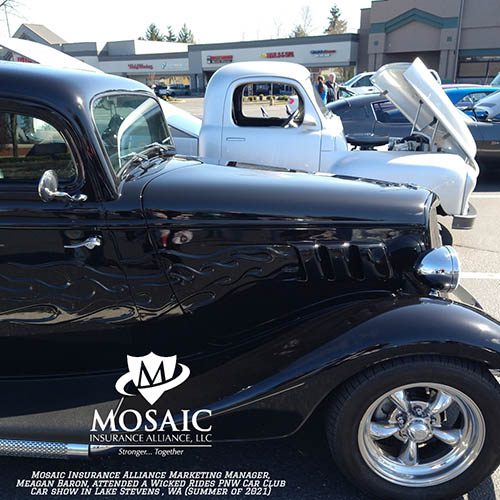 Blog - Classic Auto Insurance, Black Classic Car and White Classic Car with Hood Open in Lynnwood Washington with Mosaic Insurance Alliance