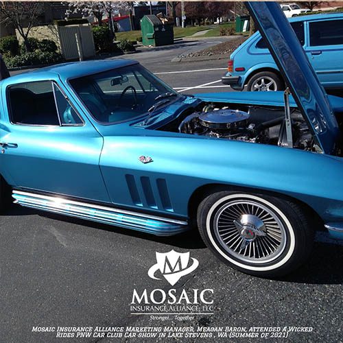 Blog - Classic Auto Insurance, Blue Classic Car with Hood Open and Engine Exposed in Lynnwood Washington with Mosaic Insurance Alliance