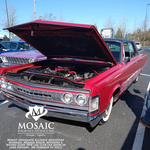 Blog - Classic Auto Insurance, Side View of Red Classic Car with Hood Open in Lynnwood Washington with Mosaic Insurance Alliance