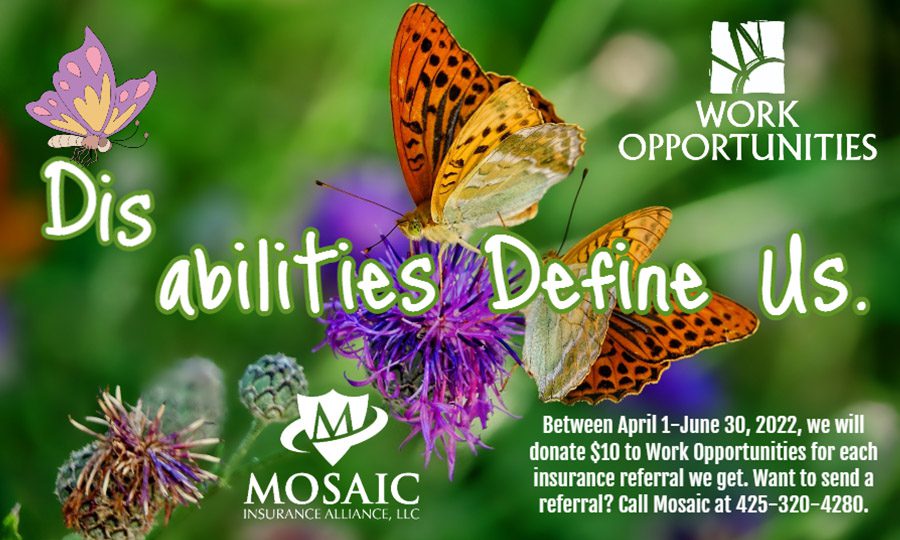 Blog - A Butterfly Picking up the Dis in Disabilties Define Us Over an Image of ButterFlies on Flowers