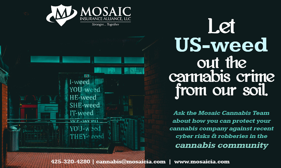 Cannabis Blog - Let Us Weed Out the Cannabis Crime from Our Soil Text Beside Image of a Dispensary with Mosaic Logo
